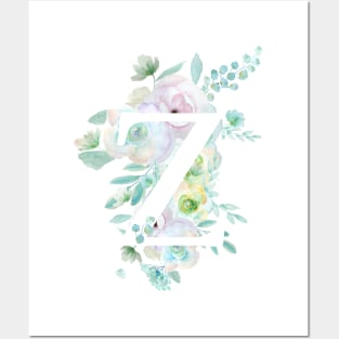 Botanical alphabet Z green and purple flowers Posters and Art